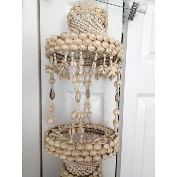 Lot Of 2 Vintage Hanging Planter Sea Shell 2 Tiered Plant Holder 42” Tall - Picture 8 of 11